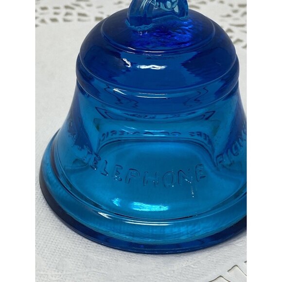 Fenton Blue Glass Bell Paperweight Telephone Pioneers of America Insulator - Picture 4 of 9